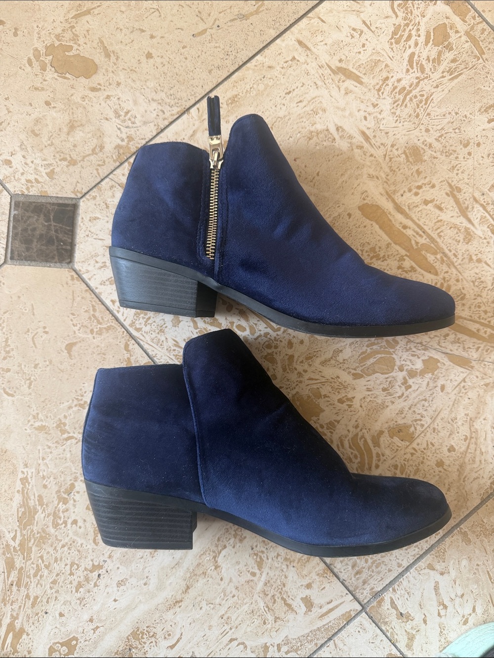 Call It Spring Navy Blue Velvet Ankle Booties Size 8.5